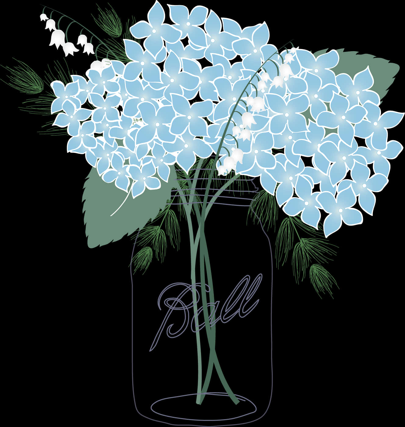 Blue Hydrangeasin Glass Jar PNG image