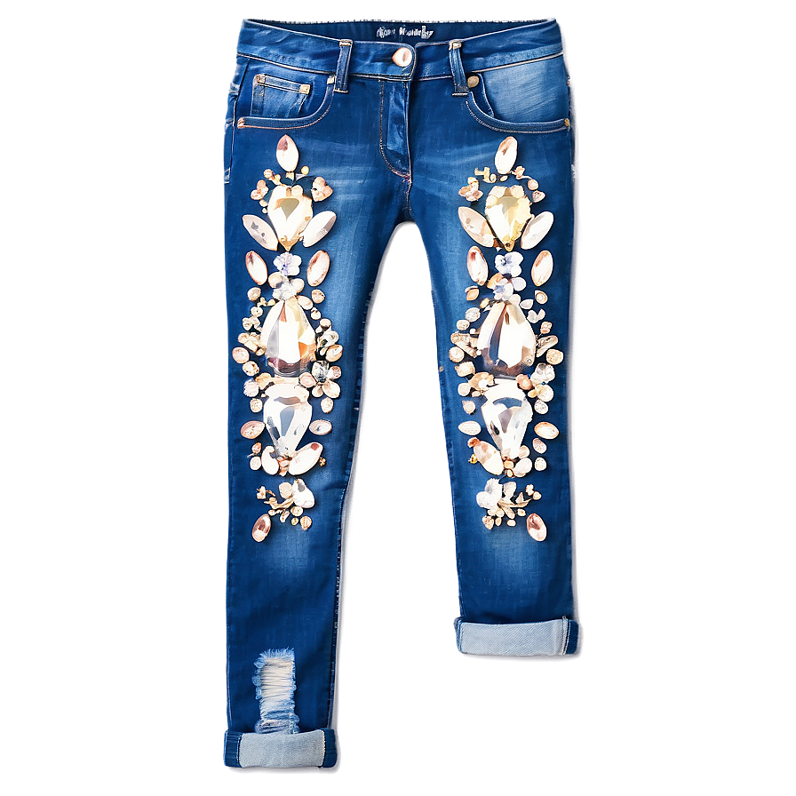 Blue Jeans With Rhinestones Png 06112024 PNG image