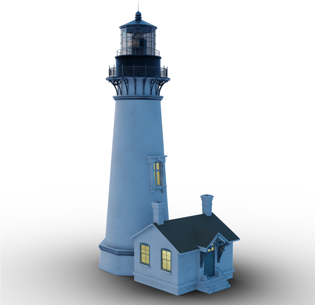 Blue Lighthouse Illuminated Windows PNG image