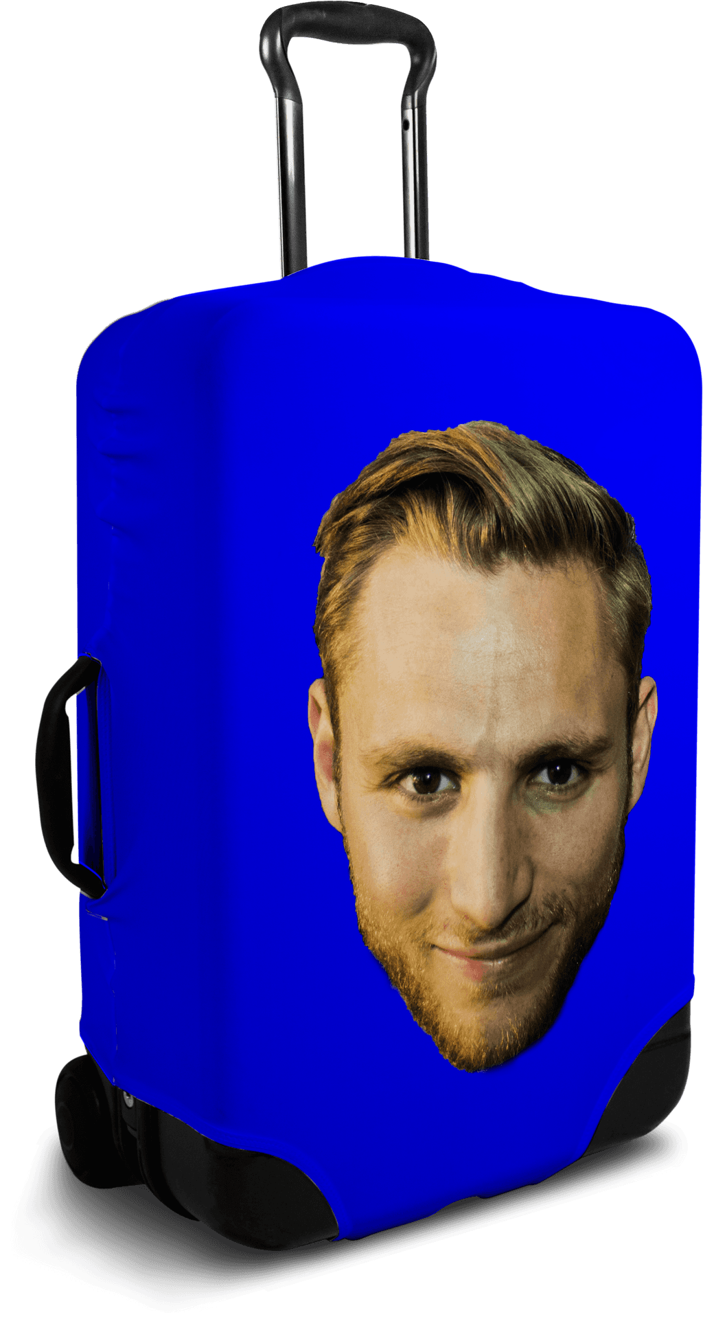 Blue Luggage With Face Print PNG image