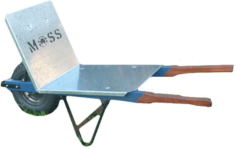 Blue Metal Wheelbarrow M O S S Brand PNG image