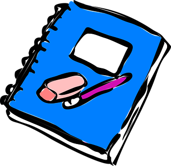 Blue Notebook Eraserand Pencil PNG image
