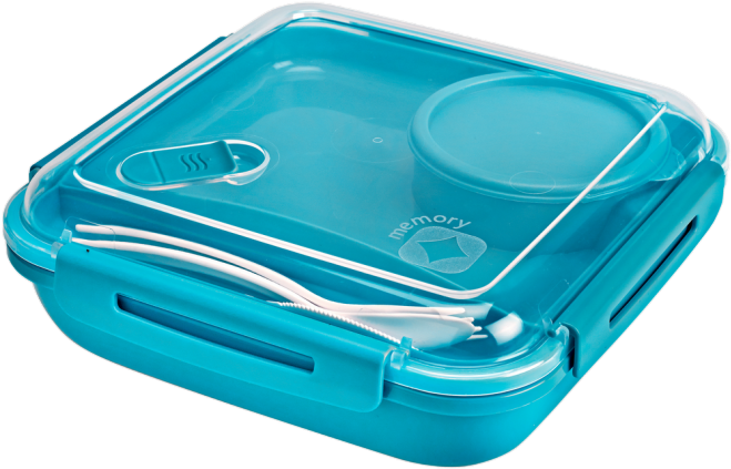 Blue Plastic Tiffin Boxwith Compartmentsand Utensils PNG image
