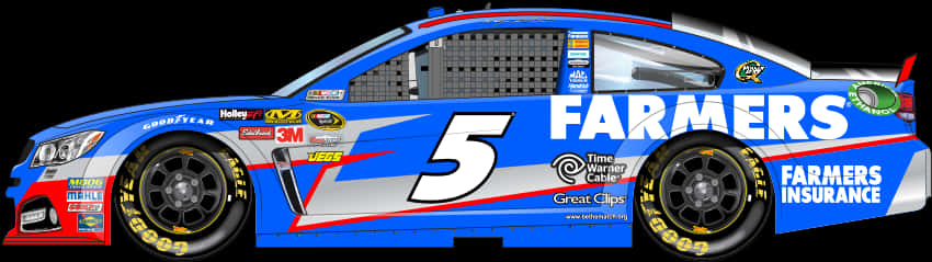 Blue Race Car Number5 Sponsor Decals PNG image