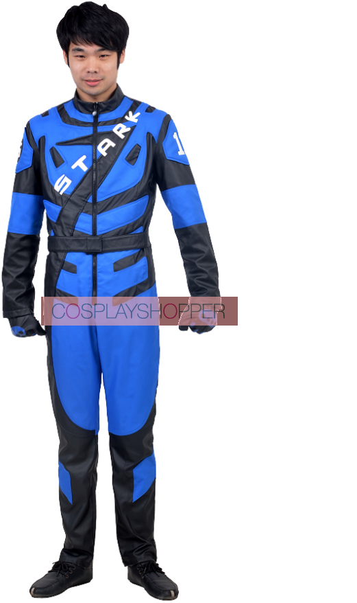 Blue Racing Suit Cosplay Man Standing PNG image