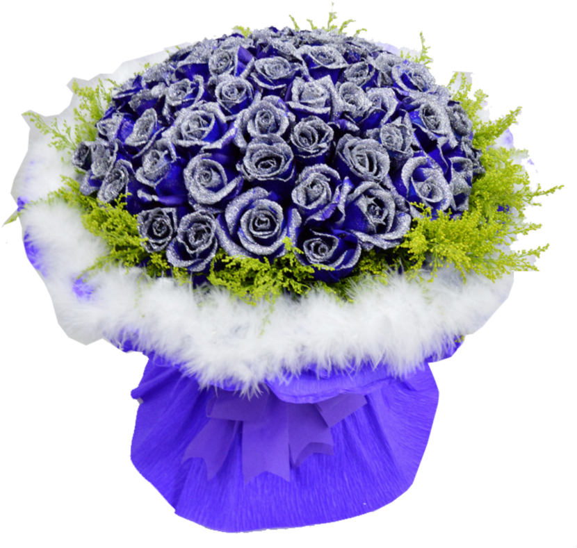 Blue Rose Bouquetwith Feathers PNG image