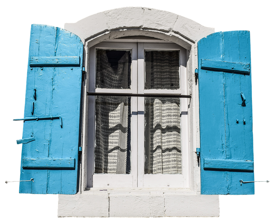 Blue Shutters White Wall Window PNG image