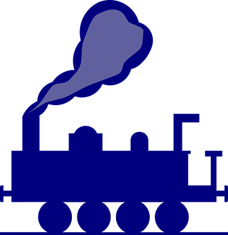 Blue Silhouette Steam Train Graphic PNG image