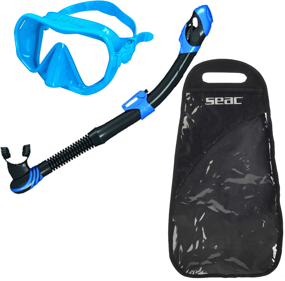 Blue Snorkeling Gearand Black Bag PNG image