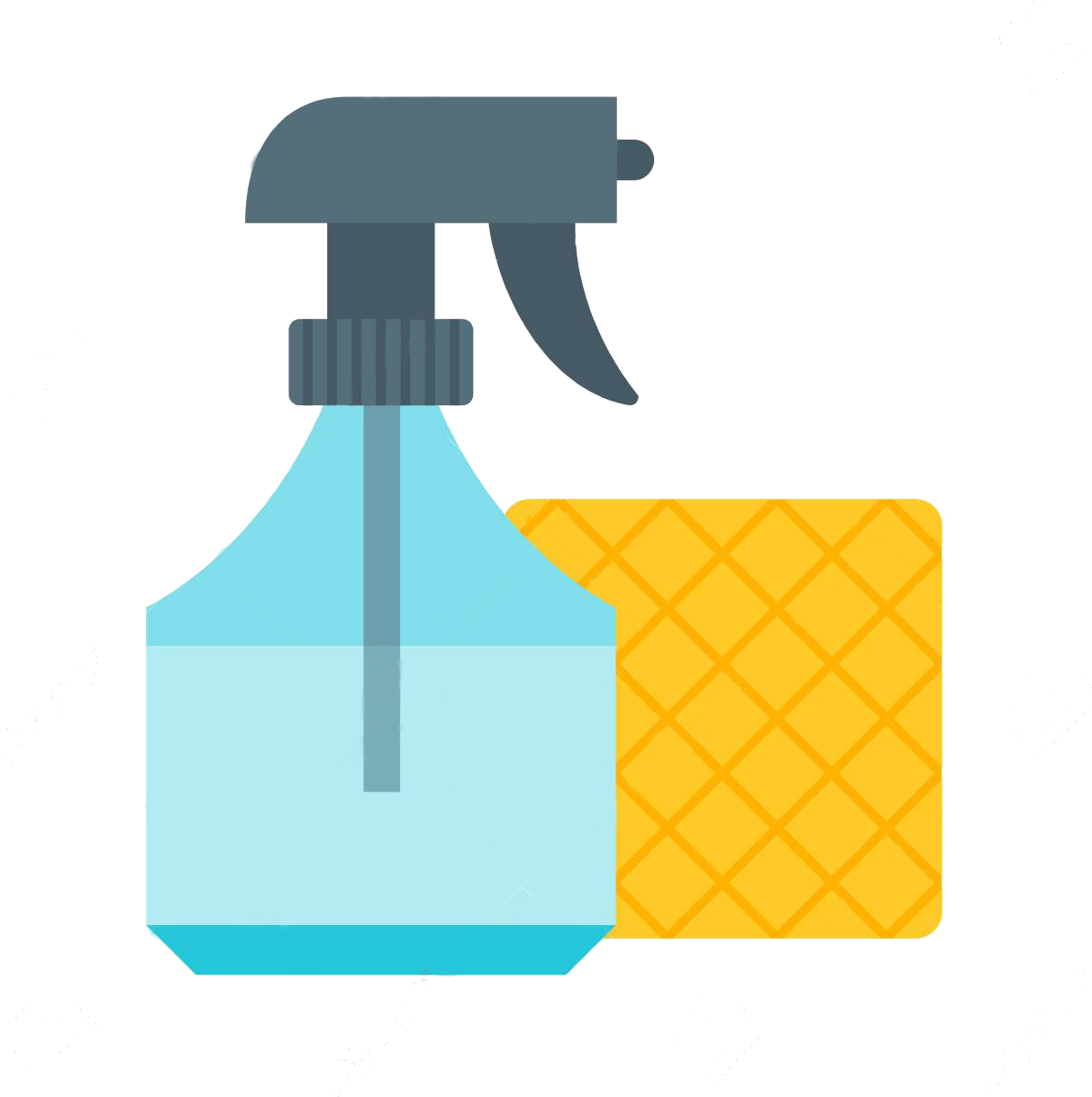 Blue Spray Bottle With Yellow Cloth PNG image