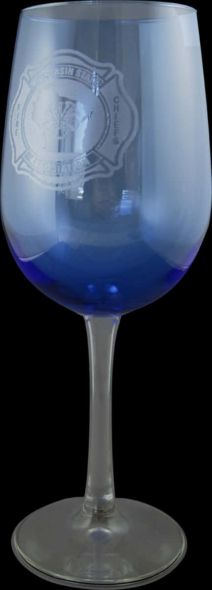 Blue Stemmed Wine Glass With Emblem PNG image