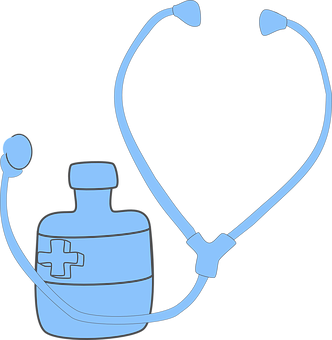 Blue Stethoscopeand Medicine Bottle Vector PNG image