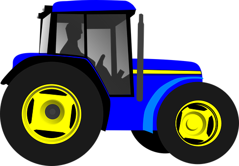 Blue Yellow Stylized Tractor PNG image
