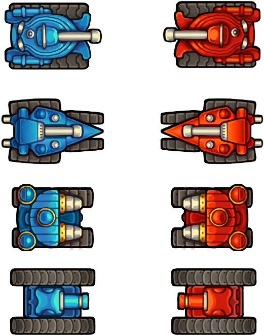 Blueand Red Tanks Top View PNG image