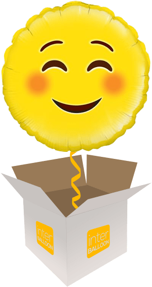 Blushing Emoji Balloon Emerging From Box PNG image