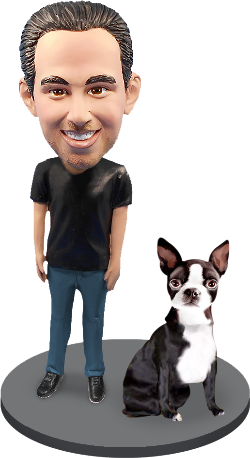 Bobblehead Manand Boston Terrier Figure PNG image