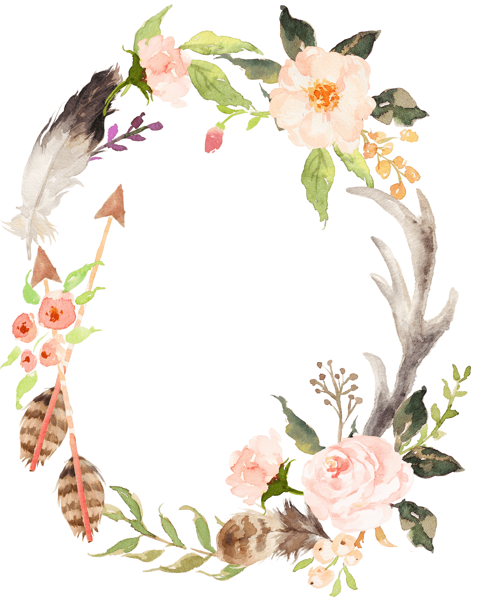 Bohemian Floral Wreath Design PNG image