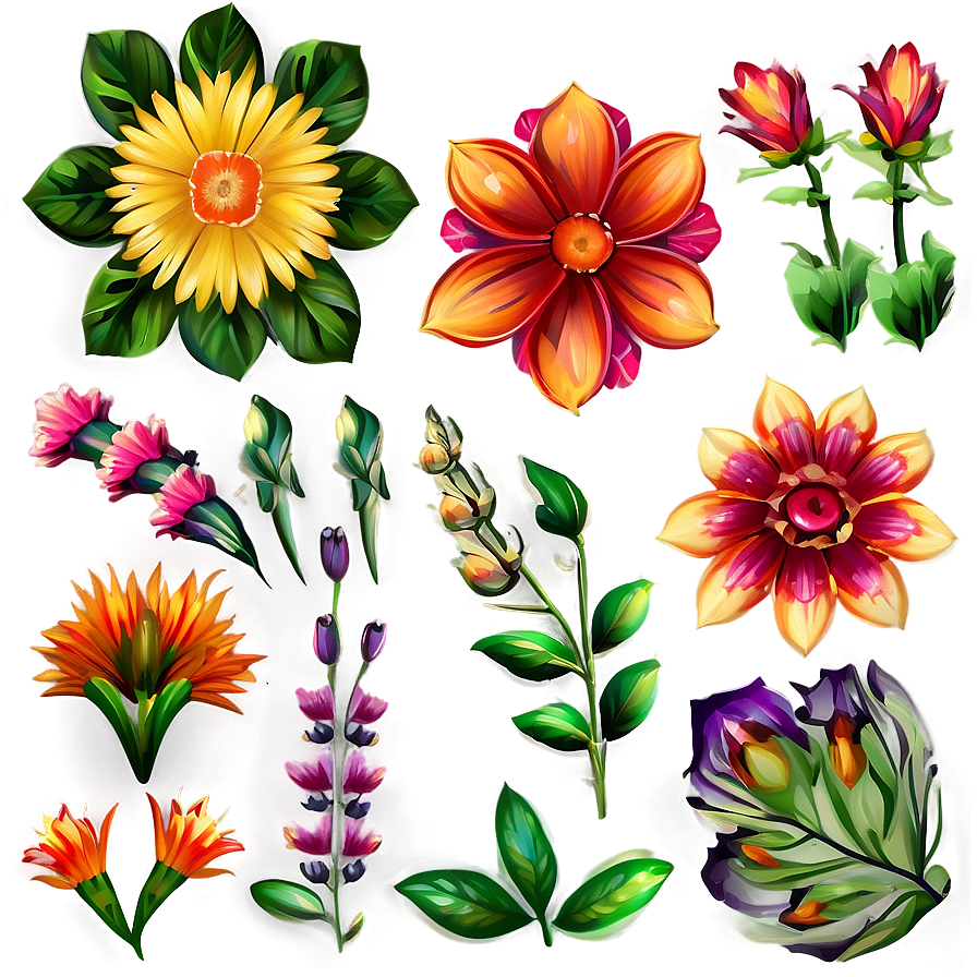 Boho Flowers Set Png Feo PNG image