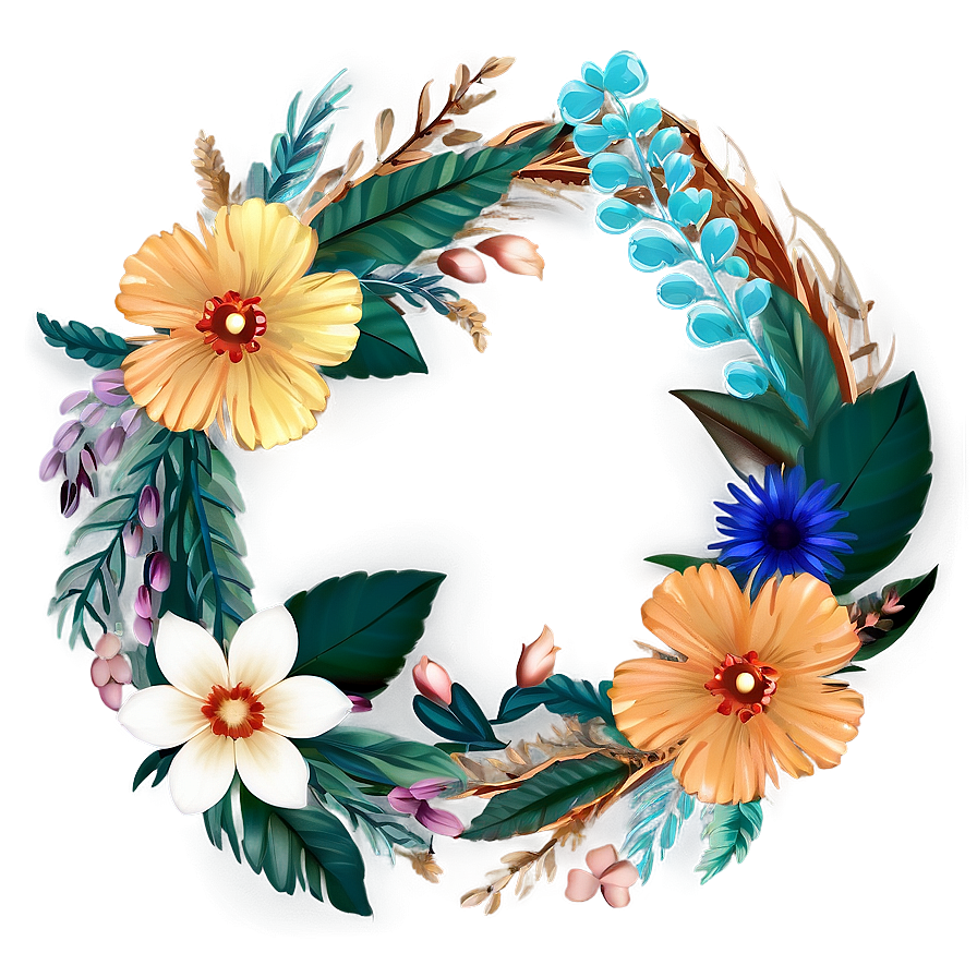 Boho Flowers Wreath Png 06272024 PNG image