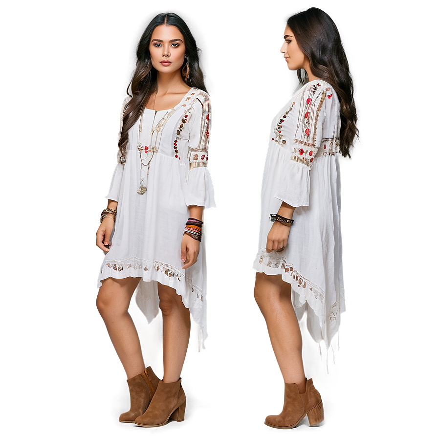 Boho White Dress Look Png 65 PNG image