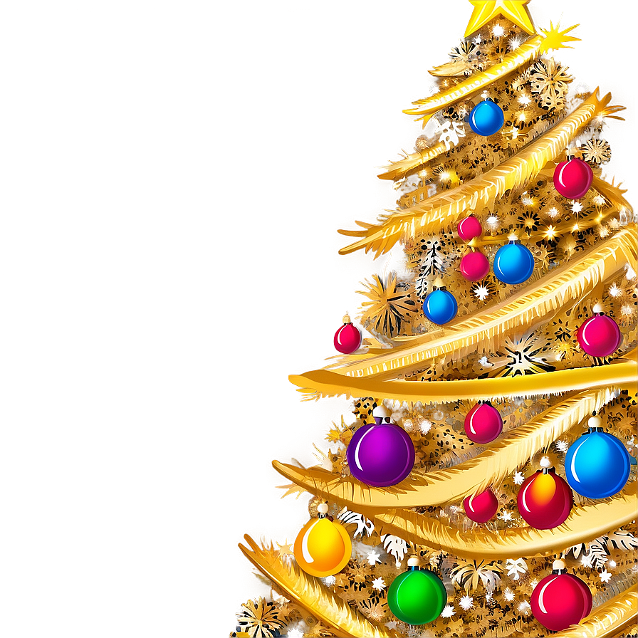 Bold Gold Christmas Tree With Bright Colors Png Oyr PNG image