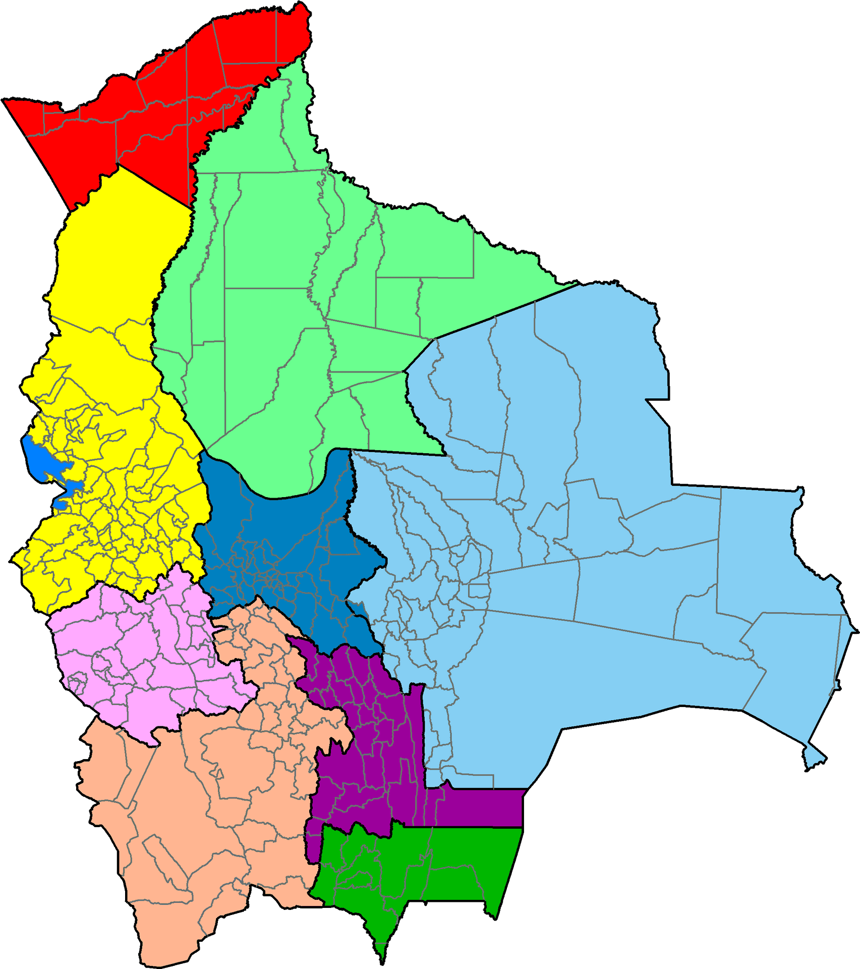 Bolivia Administrative Divisions Map PNG image