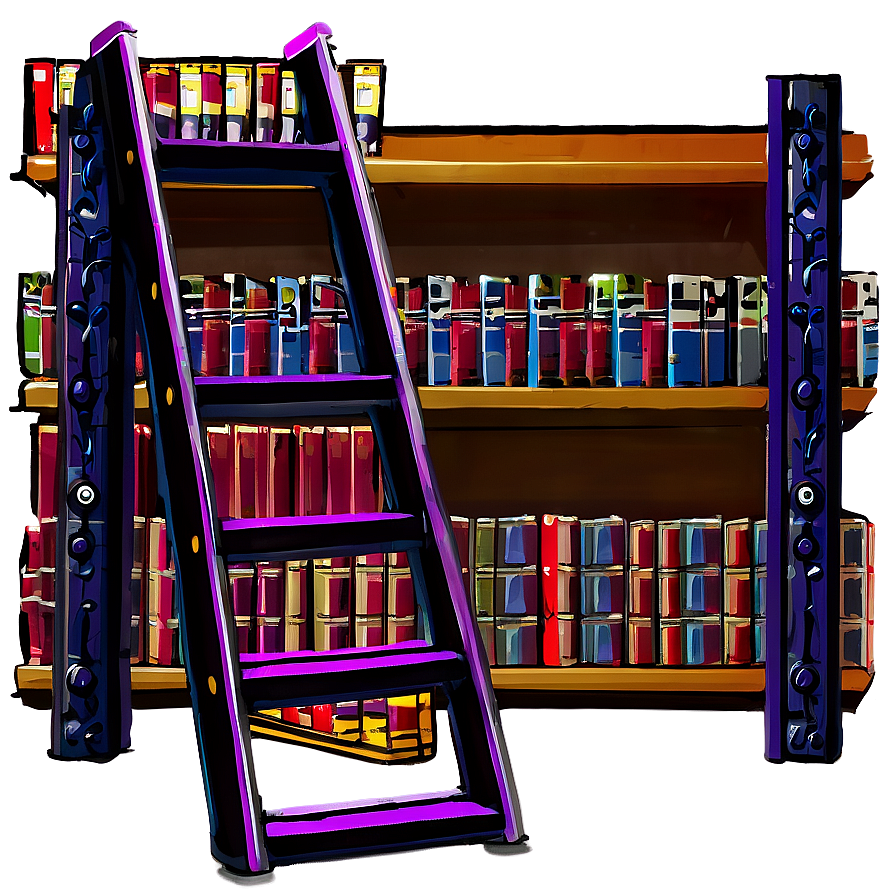 Bookshelf With Ladder Png Rlx27 PNG image