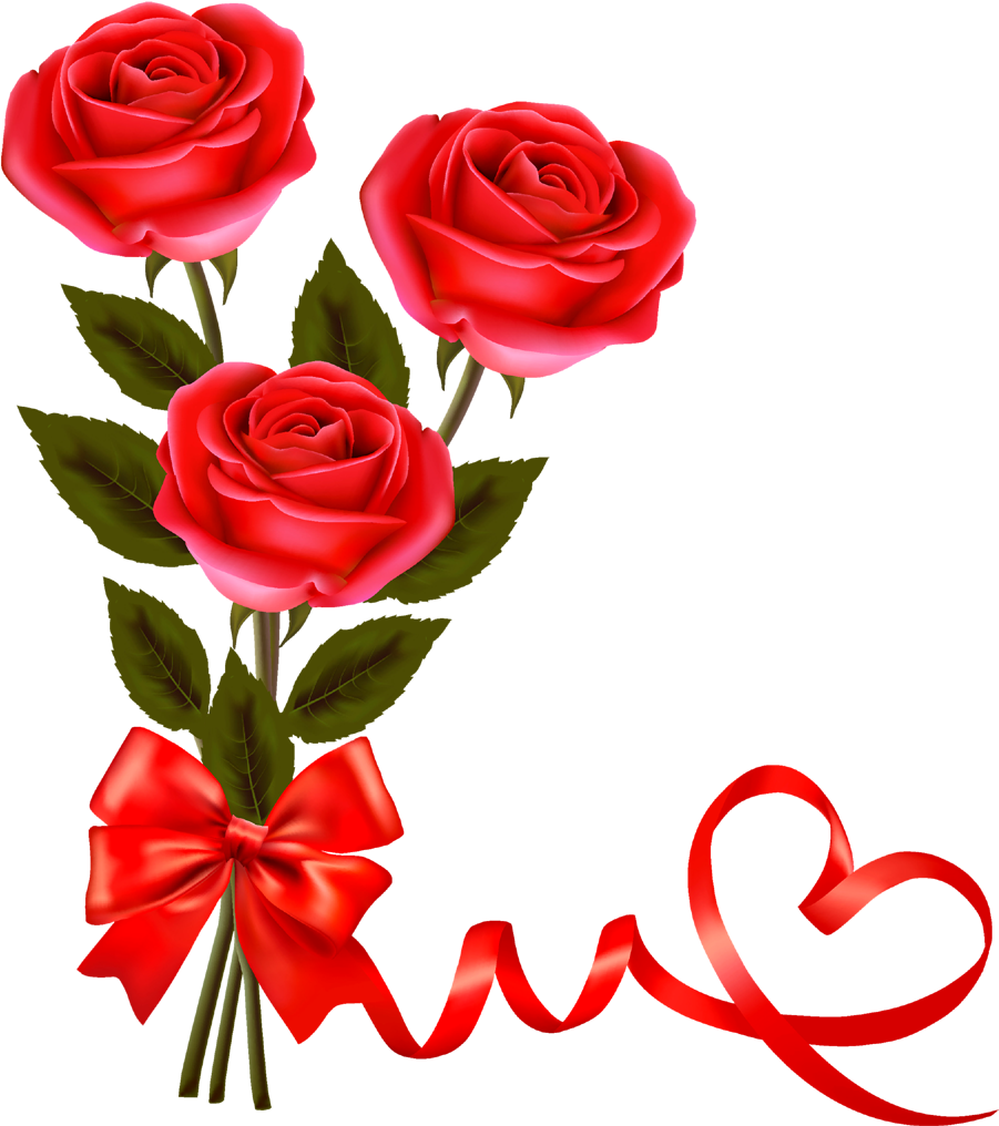 Bouquetof Red Roseswith Ribbon PNG image