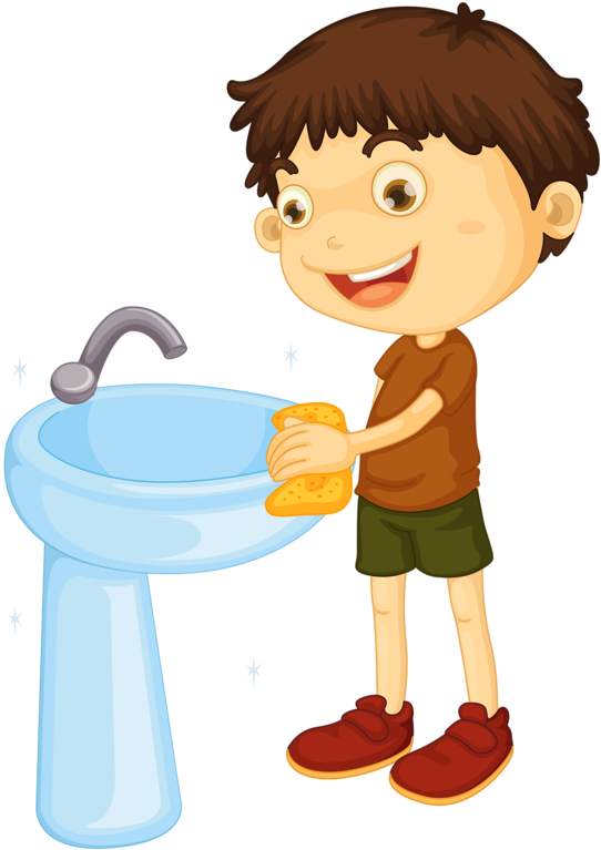 Boy Cleaning Bathroom Sink Illustration PNG image