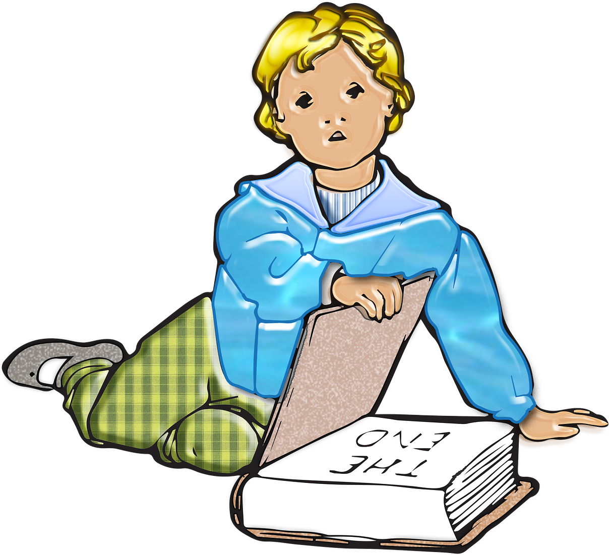 Boy Reading Giant Book PNG image