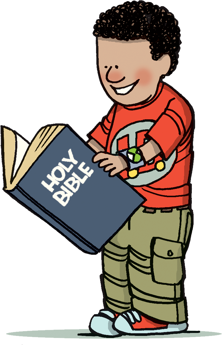 Boy Reading Holy Bible Cartoon PNG image