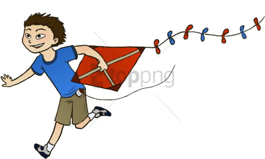 Boy Running With Red Kite PNG image