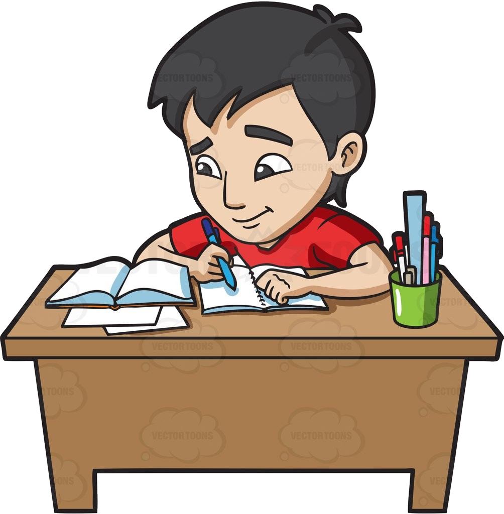 Boy Studyingat Desk PNG image