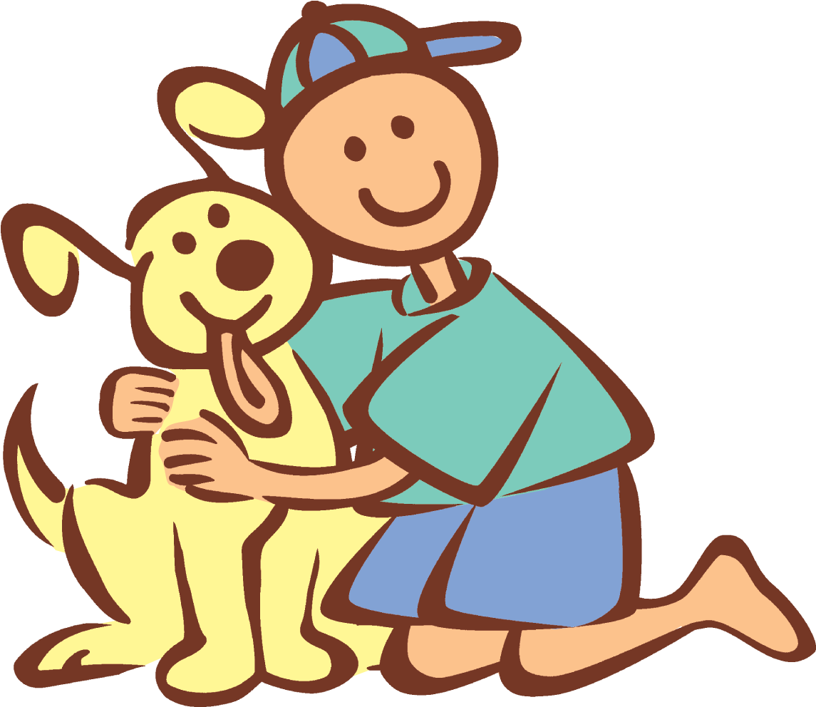 Boyand Dog Hugging Cartoon PNG image
