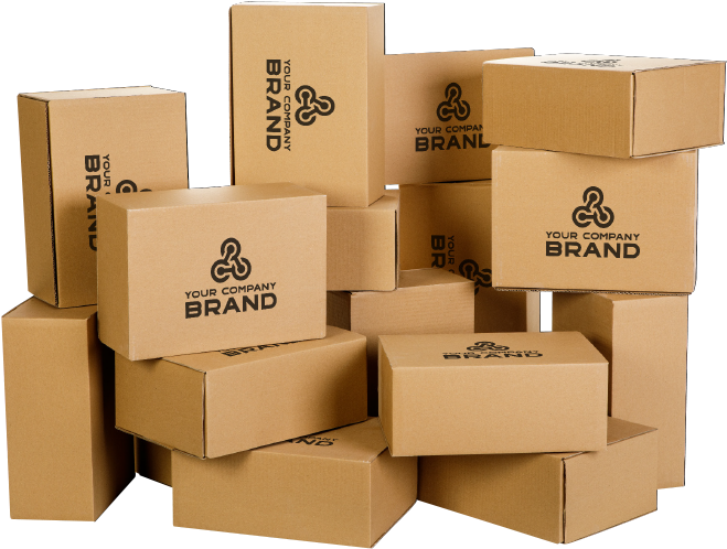 Branded Cardboard Boxes Stacked PNG image