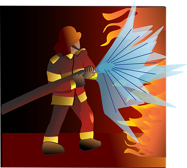 Brave Firefighter Extinguishing Flames PNG image