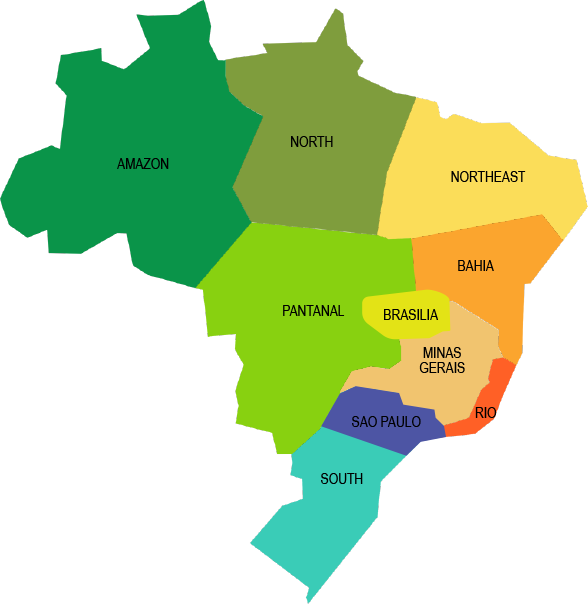 Brazil Regions Map Color Coded PNG image