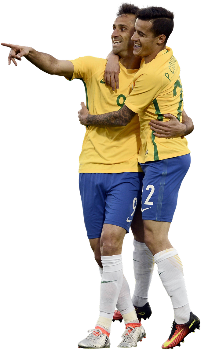 Brazilian Soccer Players Celebrating Goal PNG image