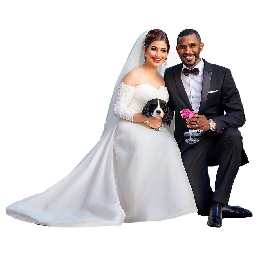 Bride And Groom With Pets Png Wmb64 PNG image