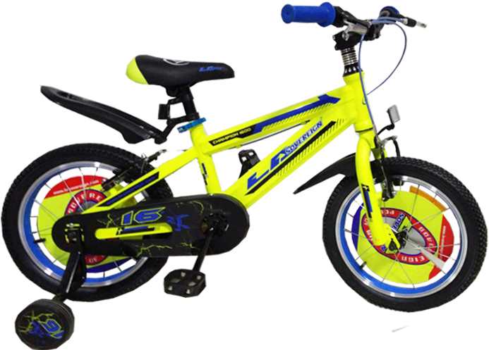 Bright Yellow Kids Bikewith Training Wheels PNG image