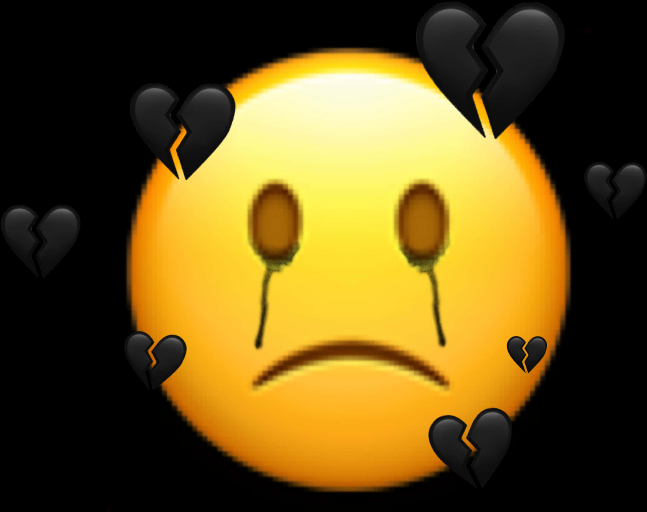 Broken Heart Emoji Surroundedby Black Hearts PNG image