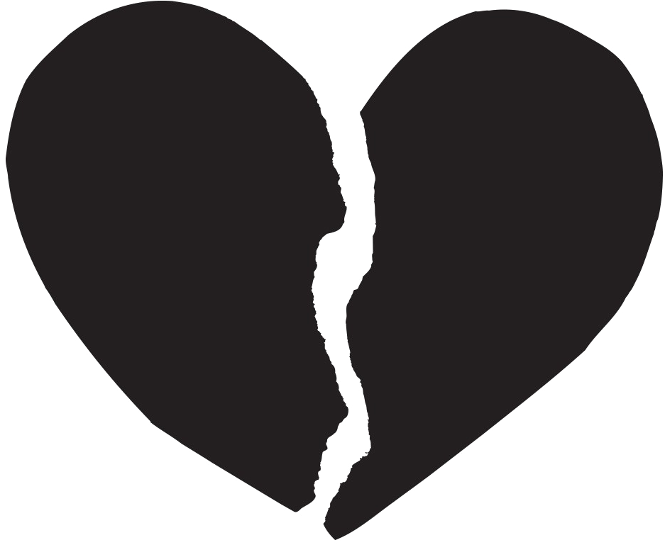 Broken Heart Silhouette Blackand White PNG image