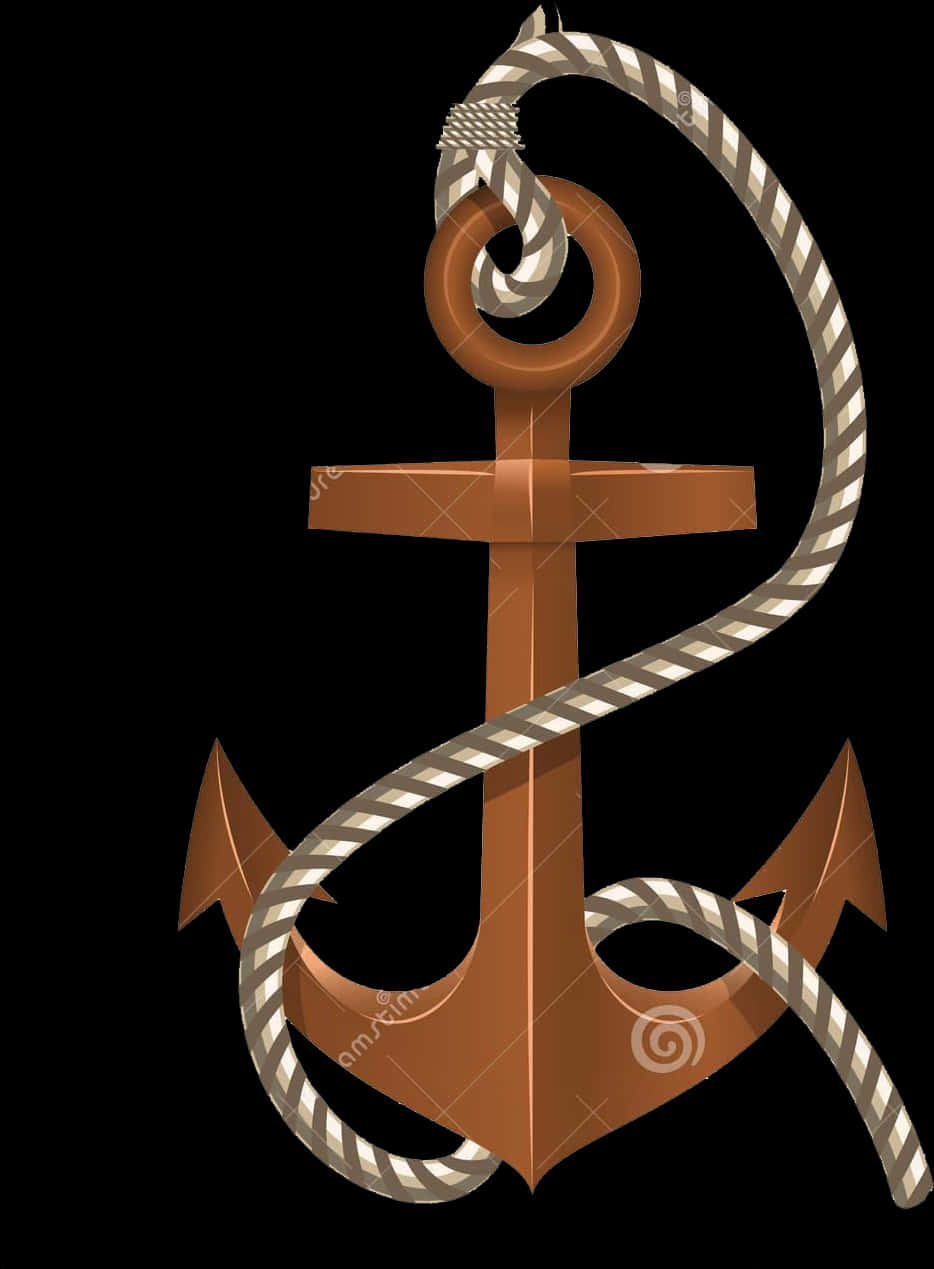 Bronze Anchorand Rope PNG image