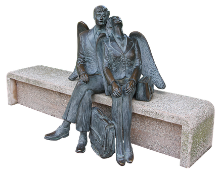 Bronze Angel Bench Sculpture PNG image