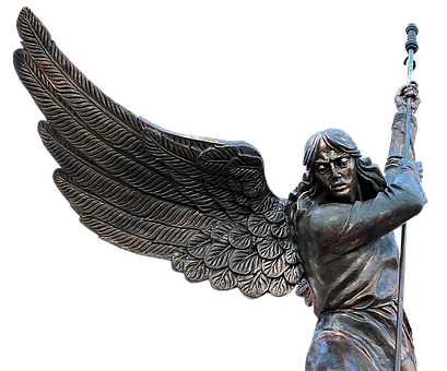 Bronze Angel Statuewith Spear PNG image