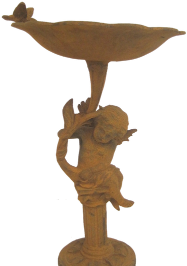 Bronze Cherub Bird Bath Sculpture PNG image