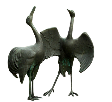 Bronze Crane Statue Artwork PNG image