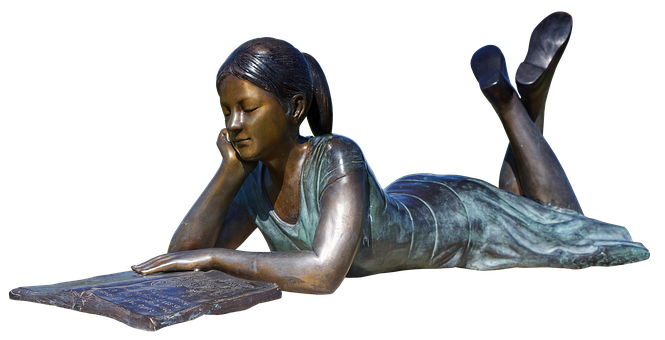 Bronze Girl Reading Sculpture PNG image