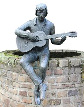 Bronze Guitarist Statue PNG image