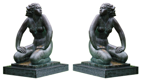 Bronze Mermaid Statue Twin Views PNG image